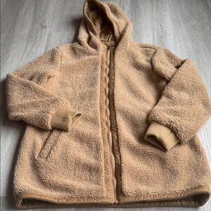 1 Madison Expedition Sherpa Teddy Jacket Camel Hooded Coat Women’s Small